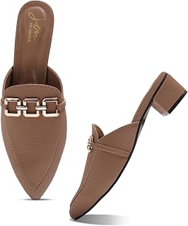 JM LOOKS Womens Chunky Heel Mules Closed Pointed-Toe with Embllished Gold Chain Detail Heeled Slip on Clogs Casual Backles... Price In India