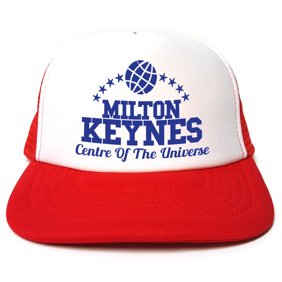 Rocket Fuel 'Milton Keynes - Centre of The Universe' Funny Printed Trucker Cap - Red