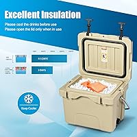 Vista 3 de COSTWAY Enfriador de 16 cuartos de galón, caja de hielo aislada para 24 latas con mango resistente y 2 portavasos, retención de hielo de 3 a 5 días