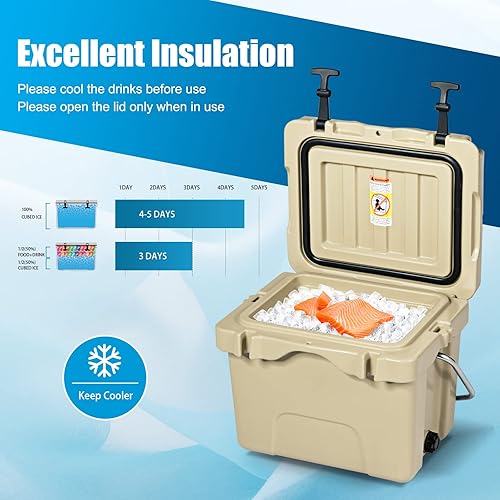 Miniatura 3 de COSTWAY Enfriador de 16 cuartos de galón, caja de hielo aislada para 24 latas con mango resistente y 2 portavasos, retención de hielo de 3 a 5 días,