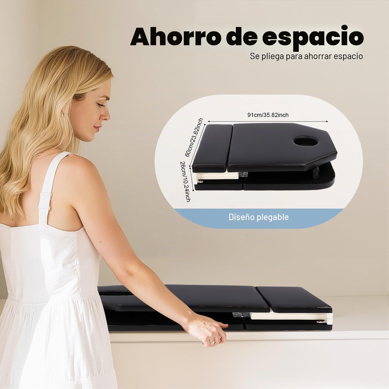 Camilla de masaje móvil plegable, cama de masaje de 3 zonas, ángulo ajustable del respaldo y de los pies de la cama, mesa de masaje, amplia con reposacabezas, color negro