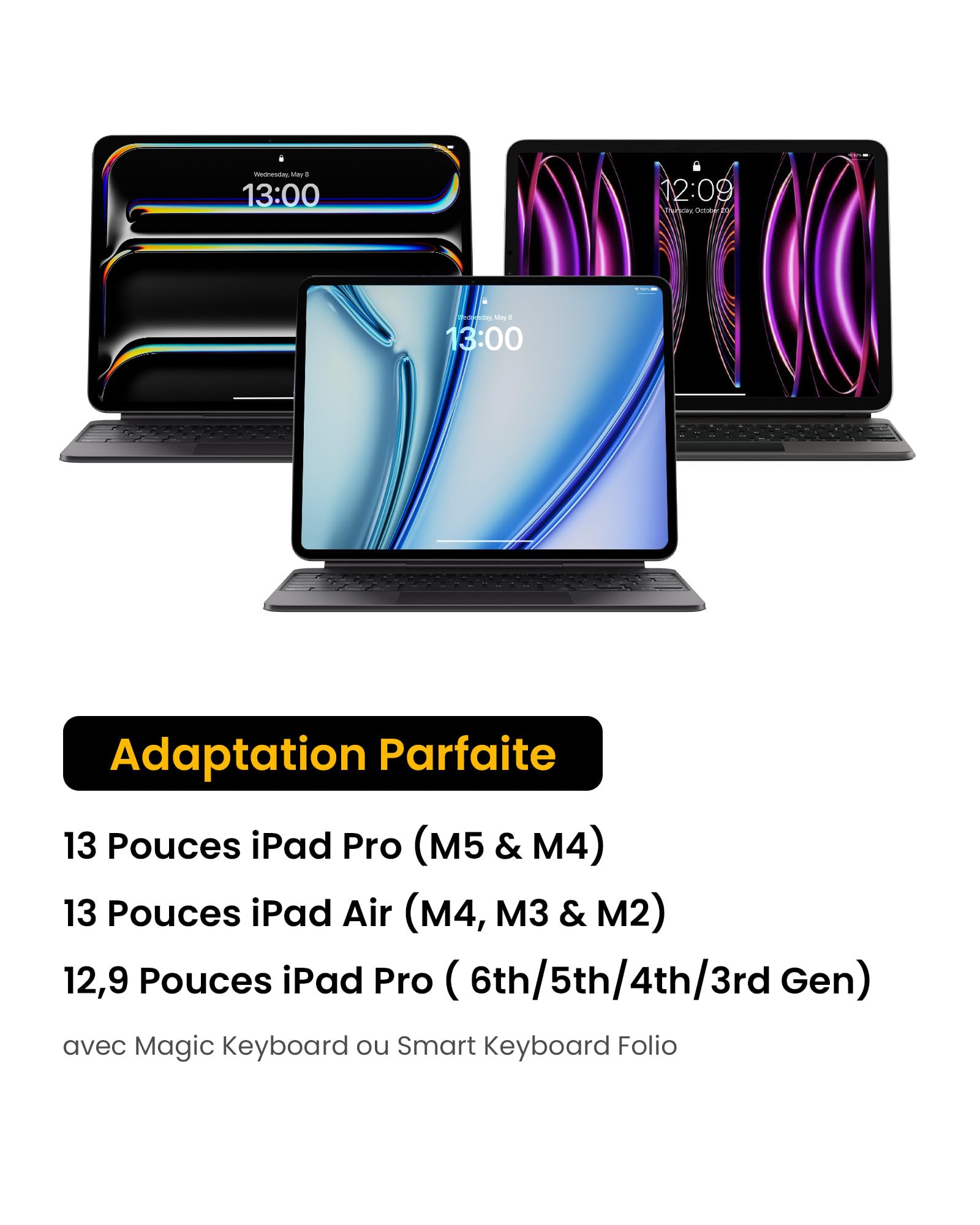 tomtoc Housse Portfolio Tablette 13 Pouces pour iPad Air M4/M3/M2 2026, iPad Pro 13 Pouces M5/M4 2025, iPad Pro 12,9", Galaxy Tab 12,4" S10+/S9+, Étui Rigide pour Magic/Smart Keyboard et Apple Pencil