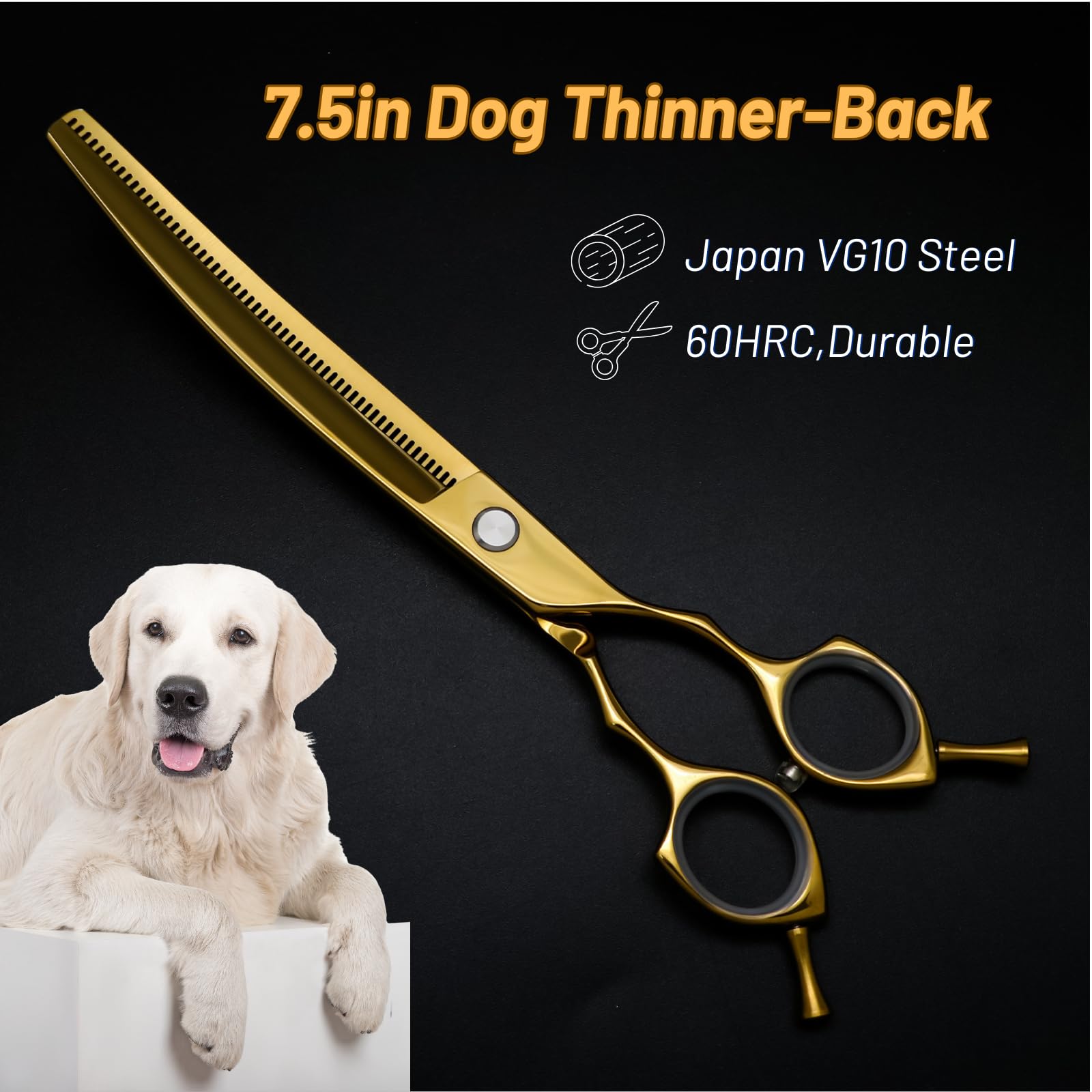 56 dents VG10 acier ciseaux de soins pour chiens, 25 degrés courbes, ciseaux ergonomiques de 7,5 pouces pour chiens et chats, ciseaux professionnels d'amincissement à 30% pour pet grooomer