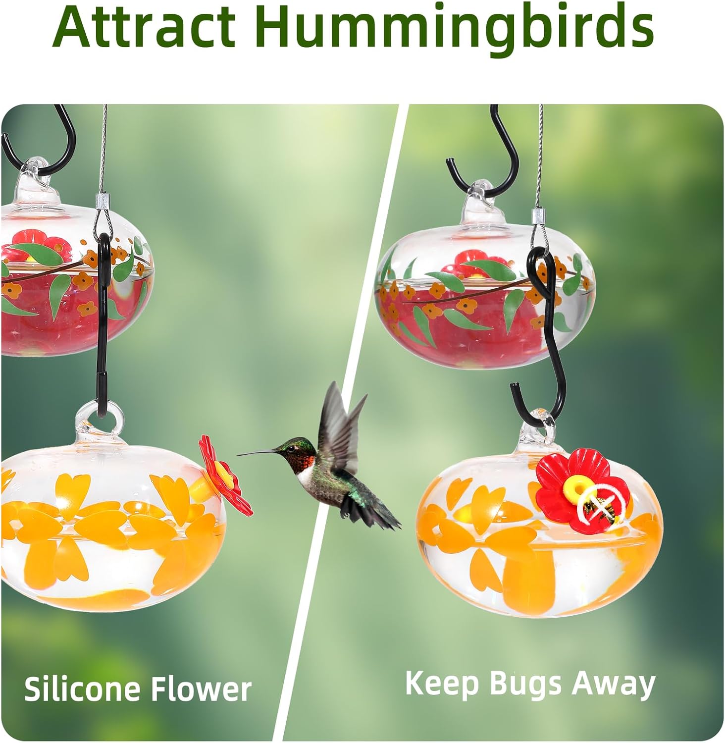 SUQ I OME Charming Wind Chimes Hummingbird feeders for Outdoors Hanging ant and bee Proof,Hummingbird Feeder Gift for People Women, Yellow Flora
