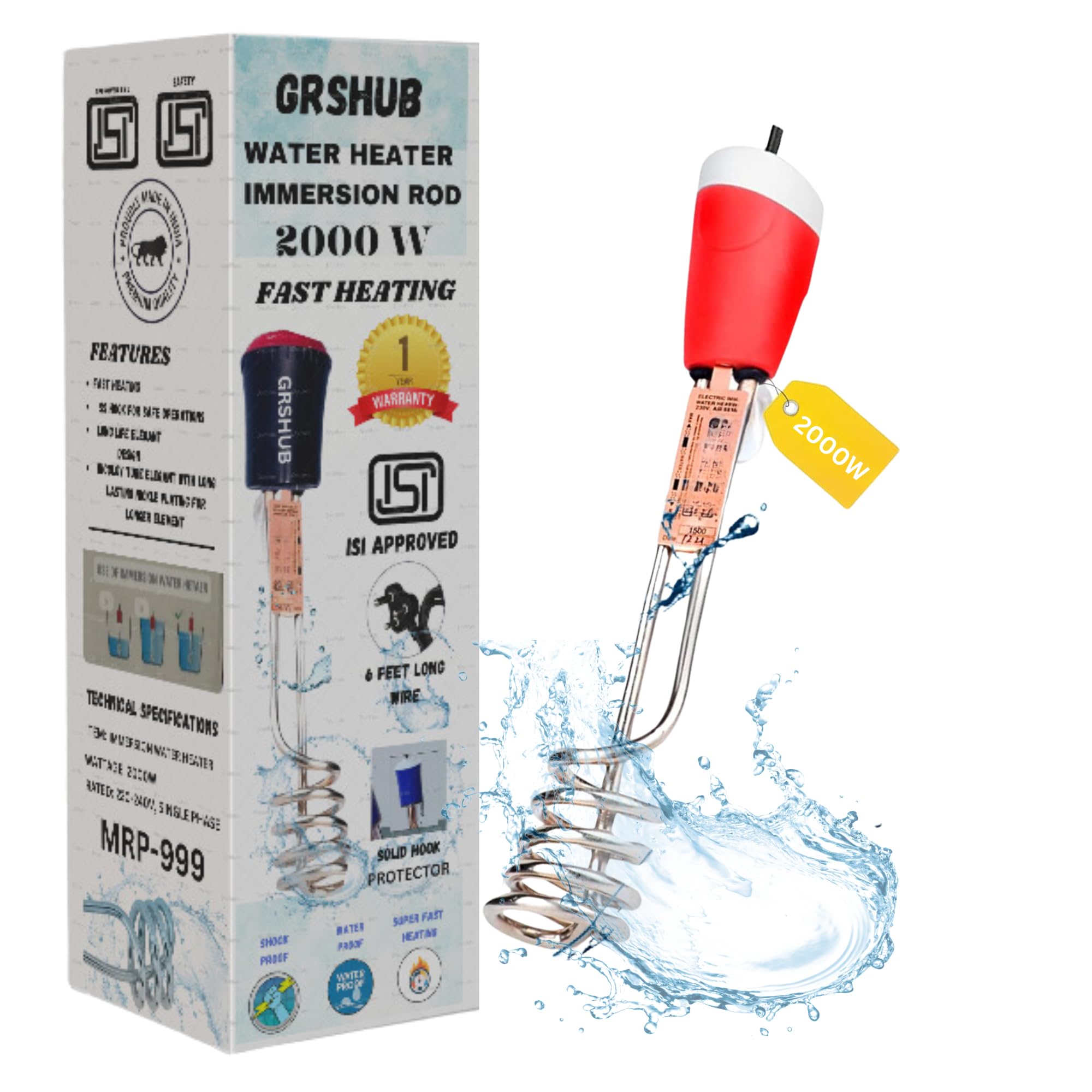 Shock Proof Usha Immersion Water Heater Grshub 2000w Water Heater