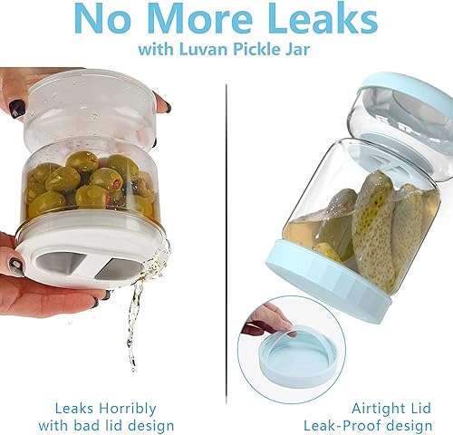 Miniatura 6 de Luvan Tarro de pepinillos con colador, contenedor de pepinillos de 34 onzas, frasco separador de jugo de kraut de vidrio, tapa hermética a prueba de