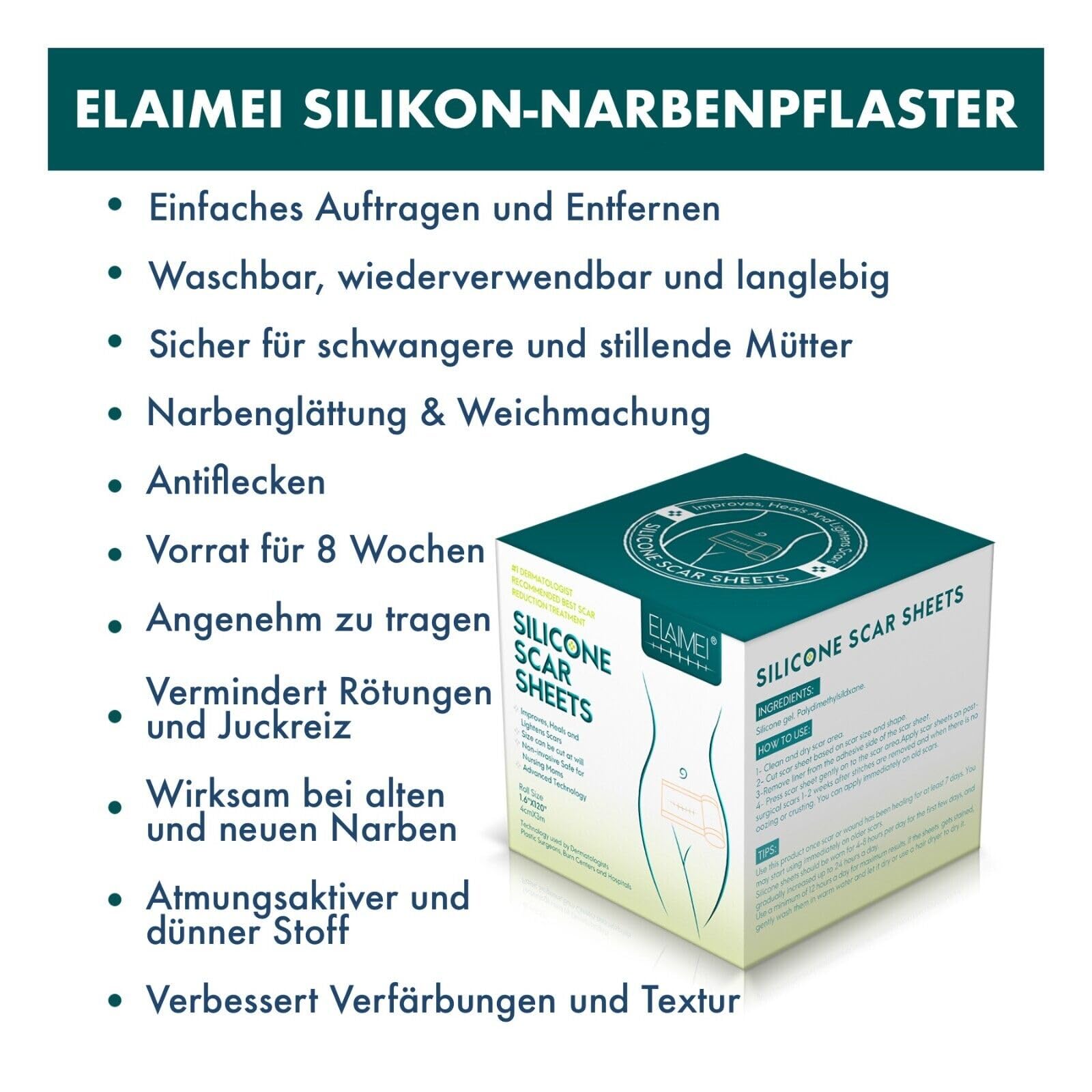 P-Beauty Silikonpflaster zur Narbenreduktion 4cm x 3,2m | Selbstklebendes, medizinisches Narbenpflaster | wiederverwendbar | gegen Akne, Keloid, OP & Verbrennungsnarben | Silikon Narbenrolle