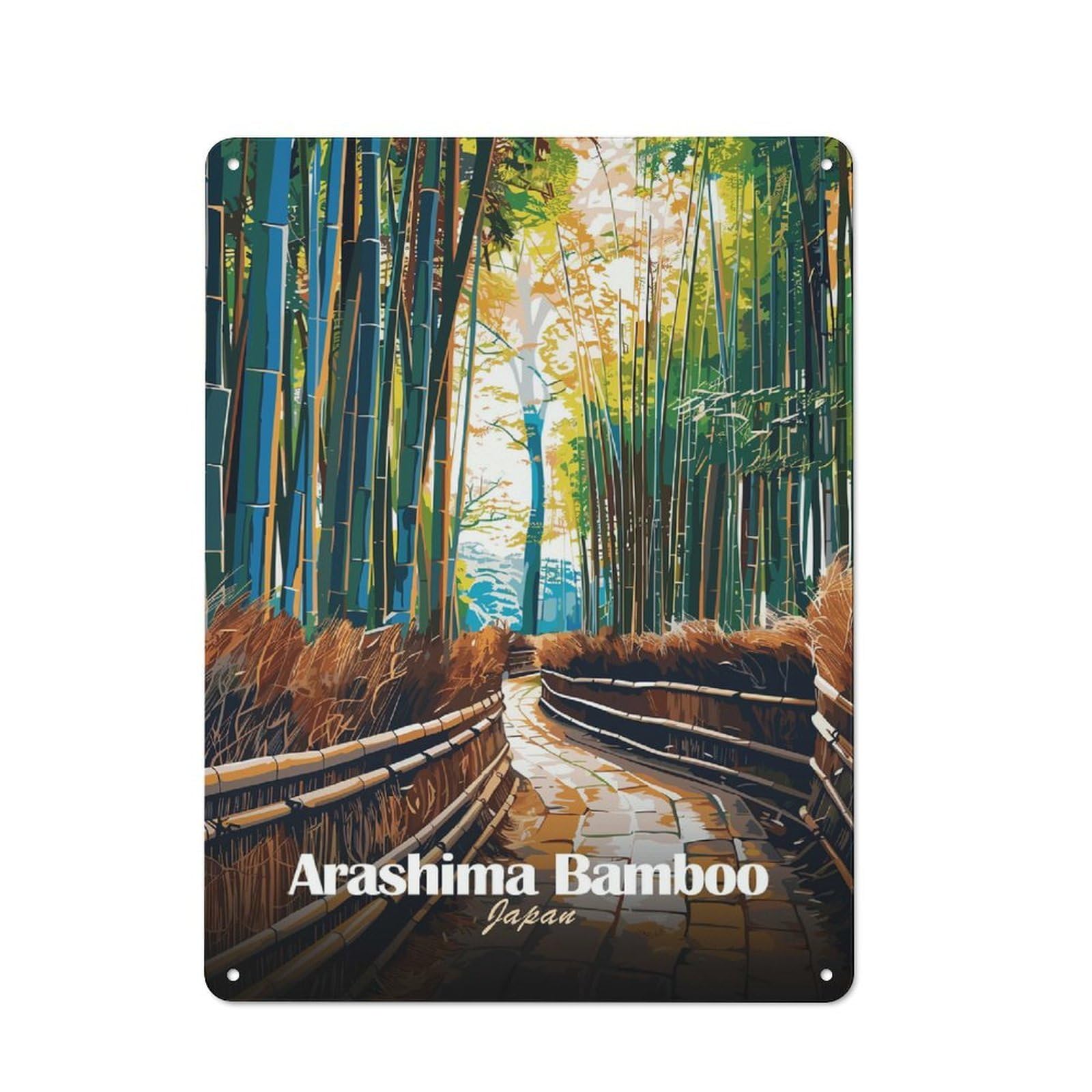 Junmoney Style-3 Modern Vintage Arashiyama Bamboo Grove, Japan Office Metal Sign 40X30cm, Creative Space Decor For Hobby Room, Office, Lounge Or Living Room