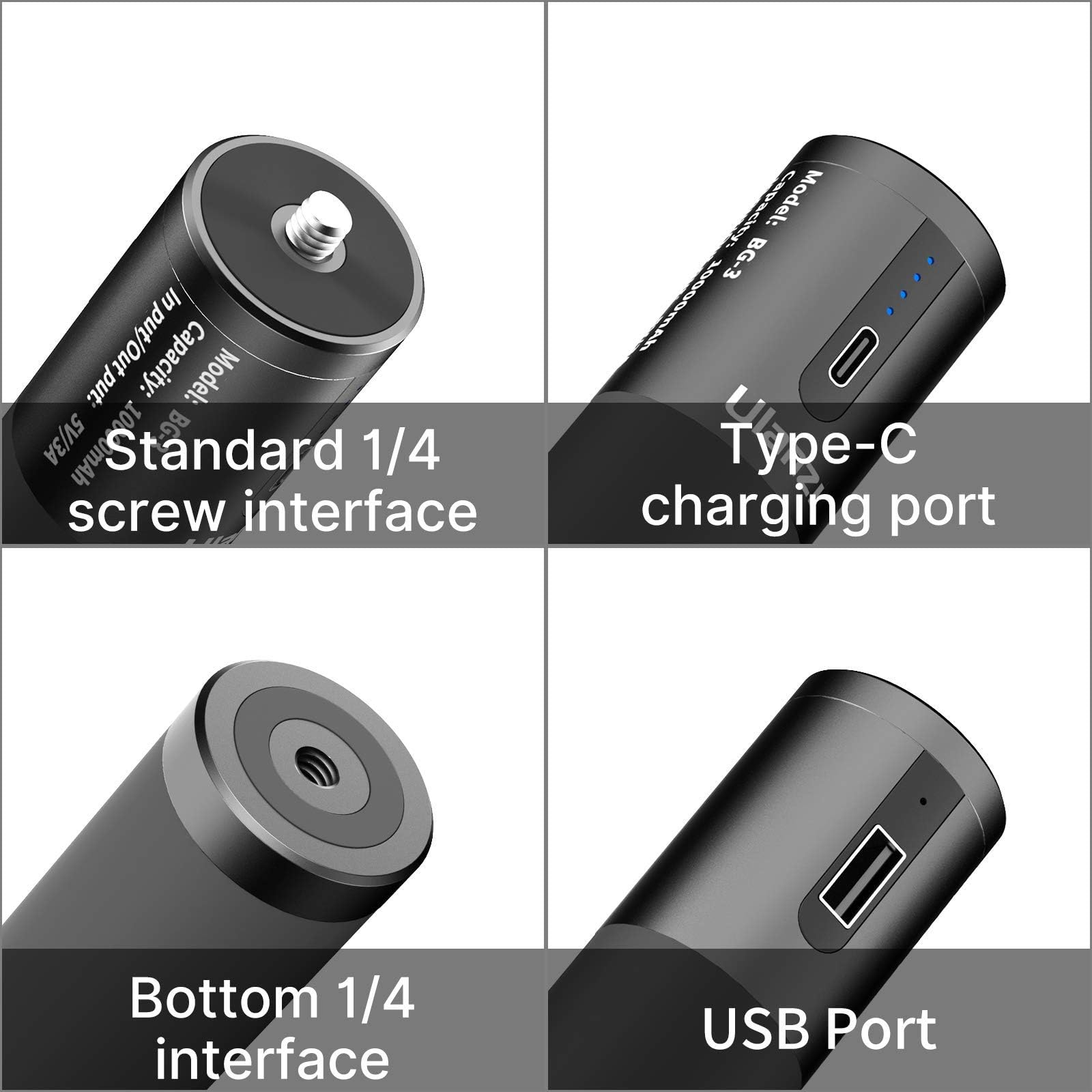 10000mAh Akkugriff, ULANZI BG-3 Batteriegriffe für Action Kameras, Externer Akku Powerbank mit Mini Stativ für Vlogging Kamera Live Streaming Filmmaking