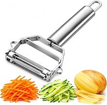 Bmado 2-in-1 Stainless Steel Julienne Vegetable Peeler | Multi-Function Fruit & Vegetable Peeler, Slicer & Grater for Potato, Carrot, Cucumber & More | Silver | 18 L x 8 W x 2.5 H cm (Pack of 2)