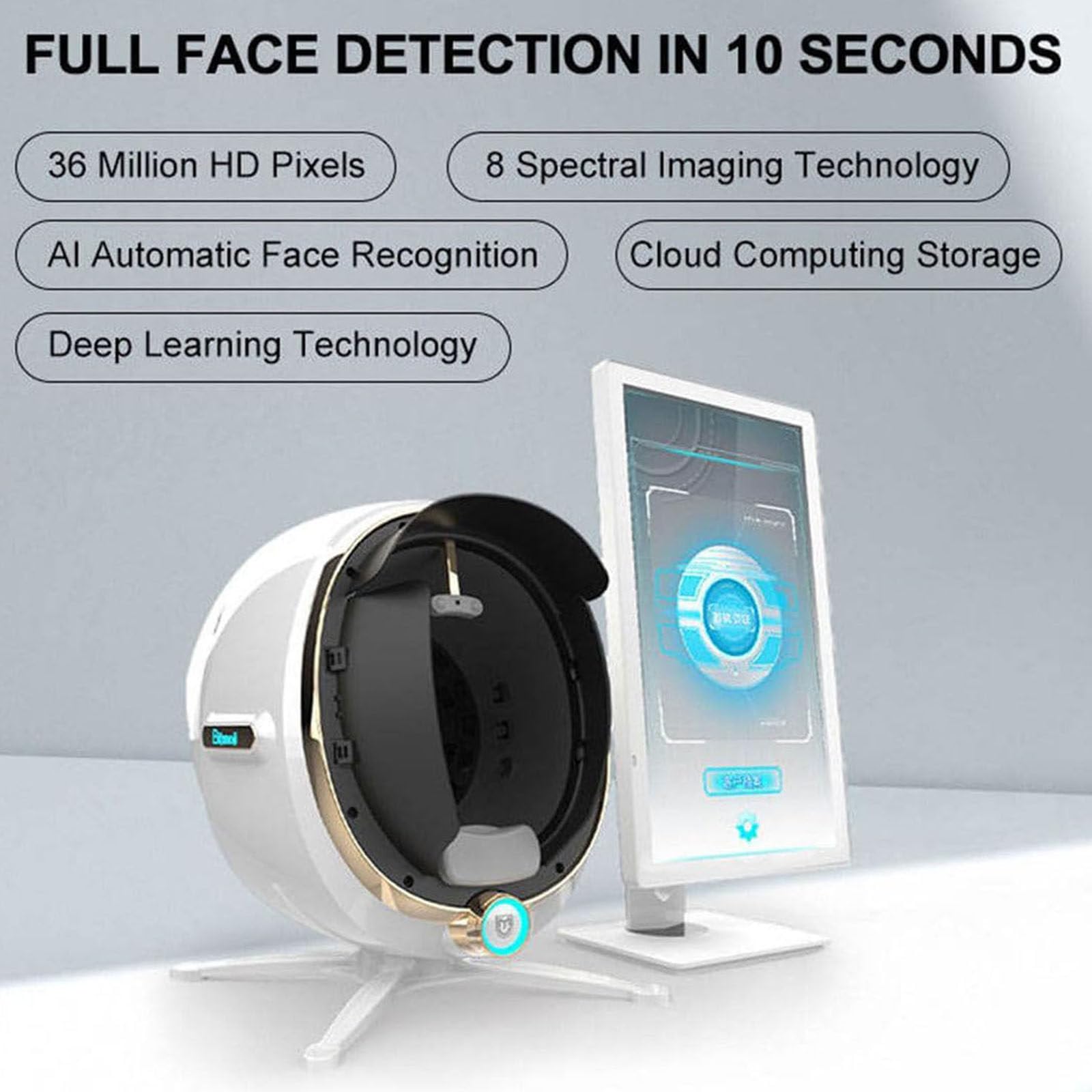 Análisis De Piel Facial, Analizador De Piel De Inteligencia Artificial 3D,Con Pantalla Lcd,Detección 14 Elementos/Comparación Datos/8 Espectro,Adecuado Parasalones Belleza,White-21.5in