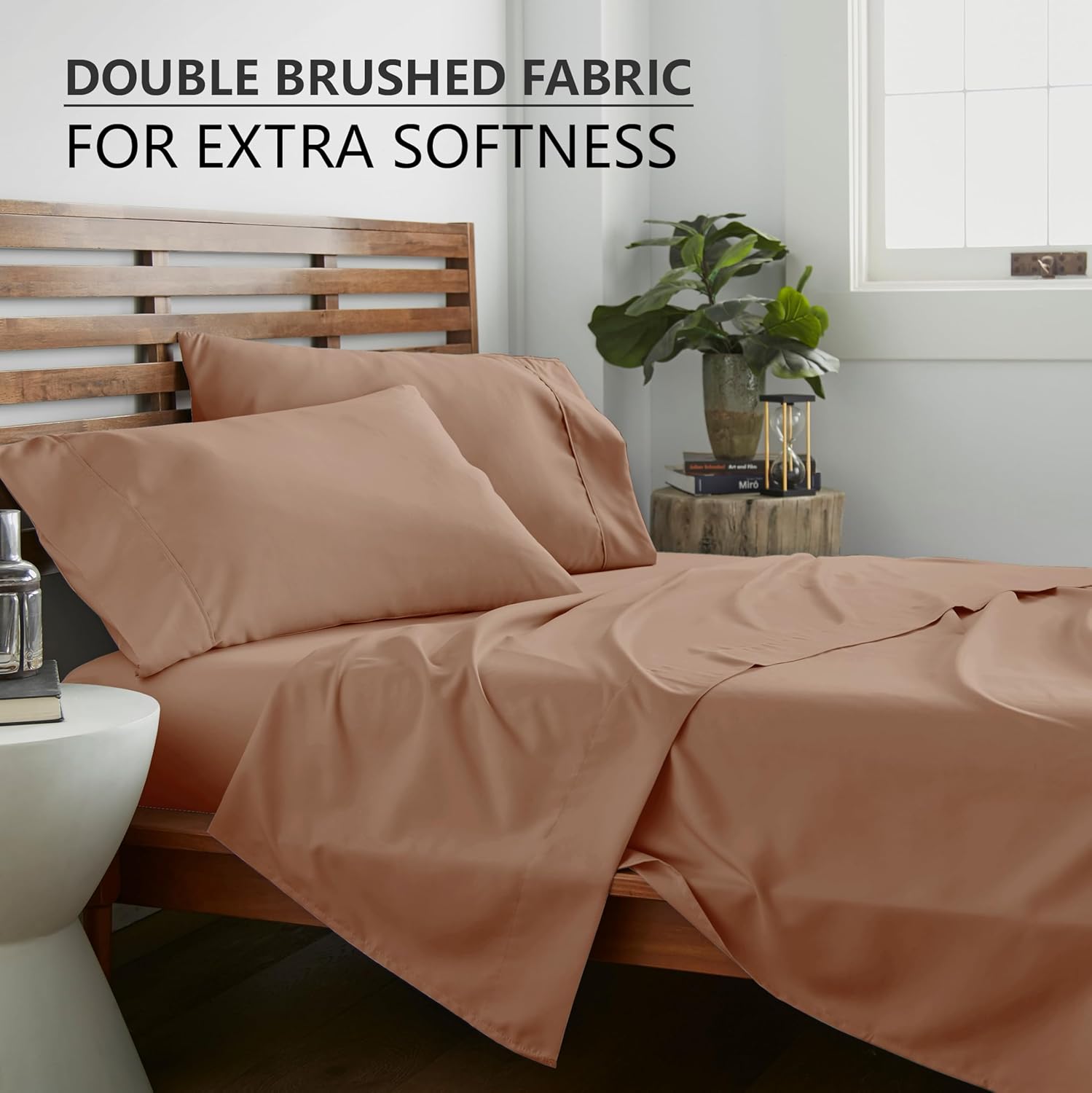 American Home Collection King Sheet Set - Ultra-Soft Microfiber 15-Inch Deep Pocket - Wrinkle Free and Fade Resistant (Tan) - Image 2