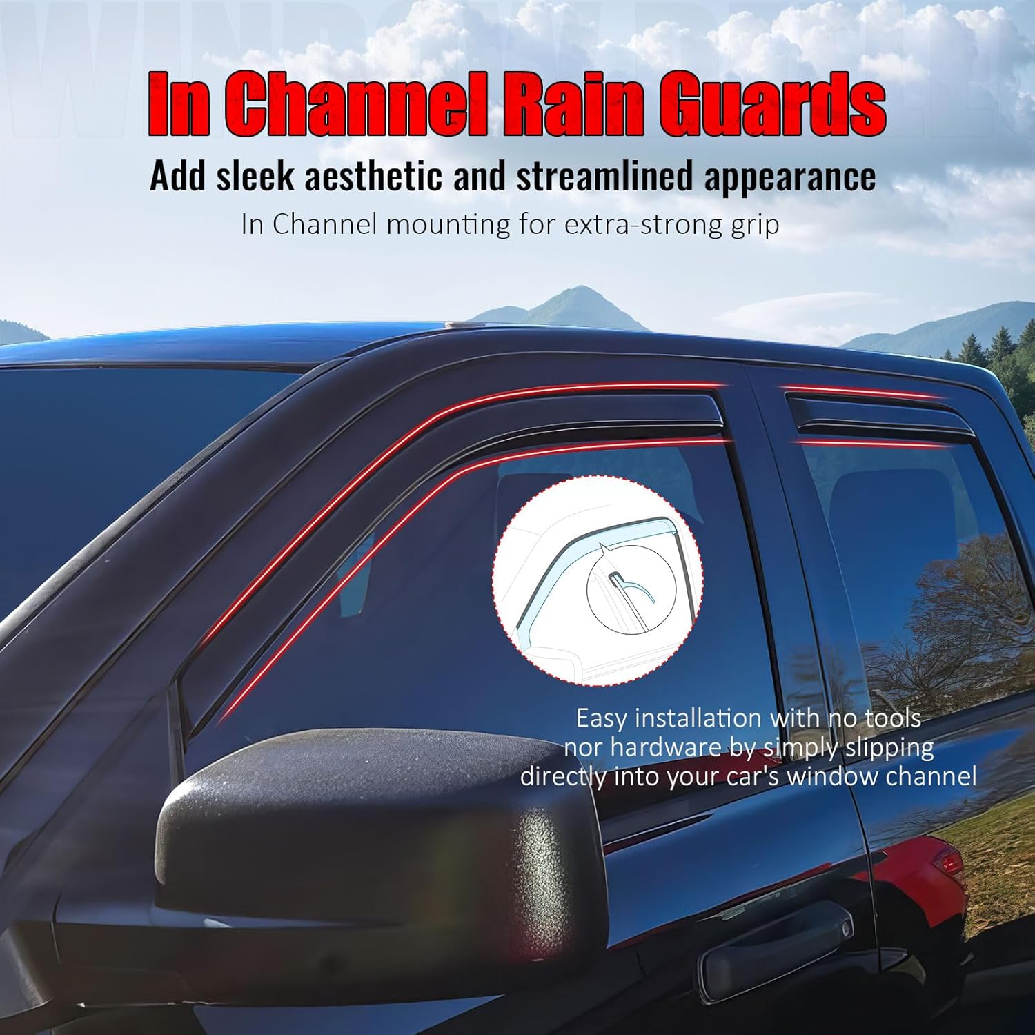 IKON MOTORSPORTS in Channel Window Visors Compatible with 2009-2018 Dodge Ram 1500 Quad Cab, 2019-2024 Ram 1500 Classic Quad Cab, Acrylic Smoke Rain Guards, Side Window Wind Deflectors 4PCS