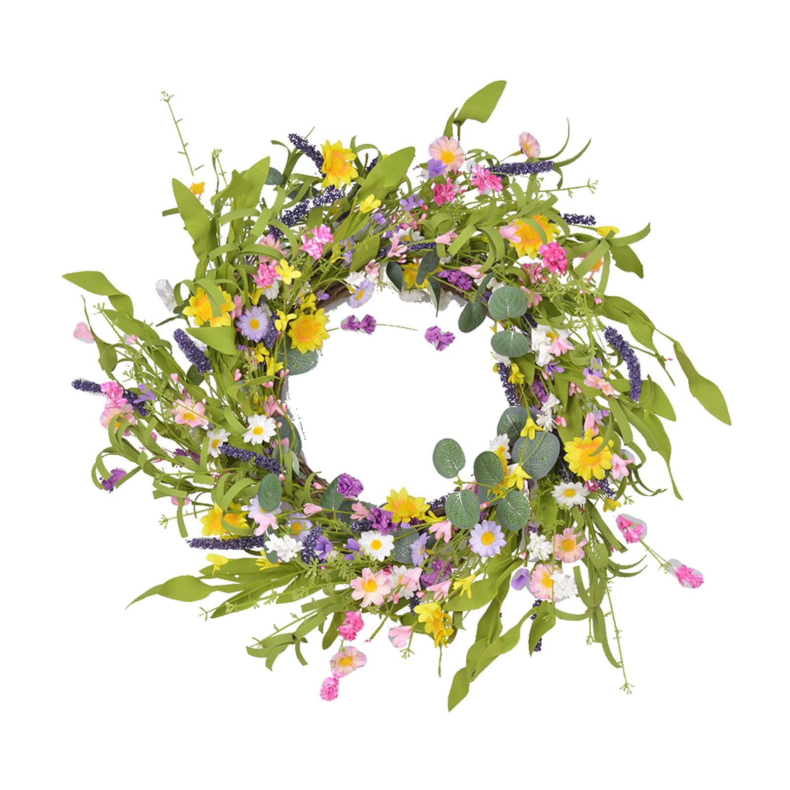 FURLOU 23.6'' Spring Artificial Flower Wreaths Front Door Floral Daisy Lavender Garland Wedding Hanging Window Background Wall Home Decoration Flower