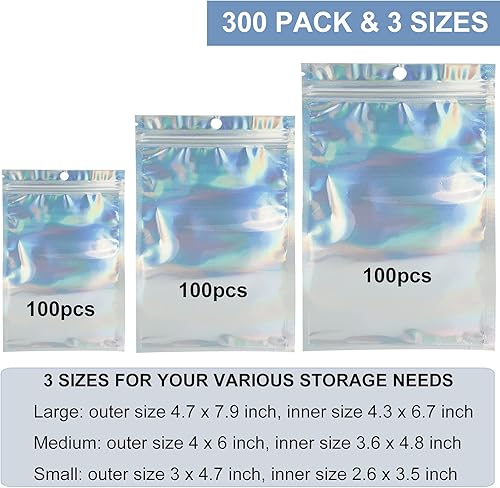 Miniatura 2 de Paquete de 300 bolsas de tereftalato de polietileno resellables de 3 tamaños, bolsas de almacenamiento de alimentos, a prueba de olores, con bolsa