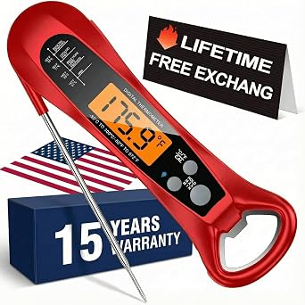 Therm Pro Chef Meat Thermometer Digital, 1 Sec Instant Read, NIST Certified Accurate to 0.5F, Ultra Bright LED Screen, 100% Waterproof, Auto-Rotate, for courtyard BBQ, Turkey, Candy, Liquids, bread