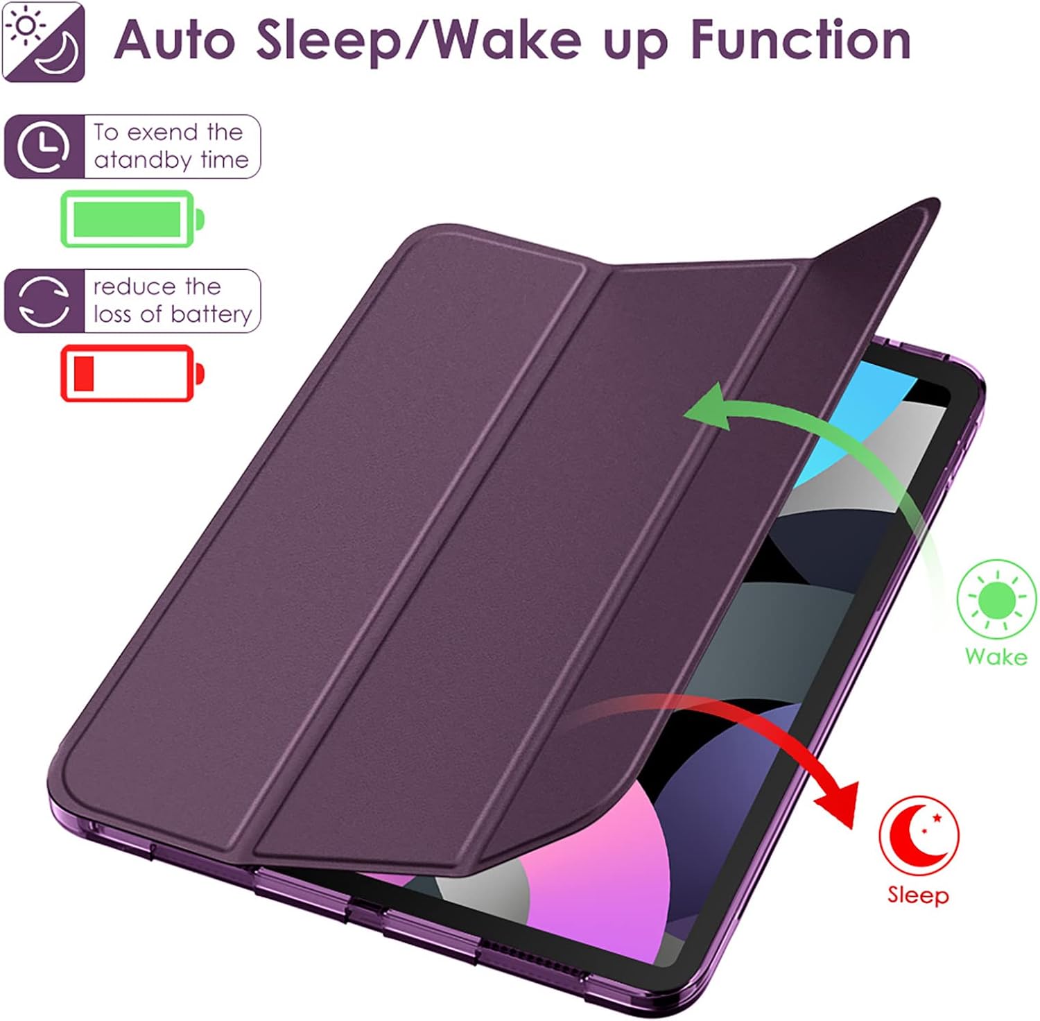 DTTO Case for iPad Air 5th Generation 2022/ iPad Air 4th Generation 2020, Soft Translucent Frosted Back Cover Slim Smart Trifold Stand for iPad 10.9 inch[Auto Wake/Sleep], Dark Purple