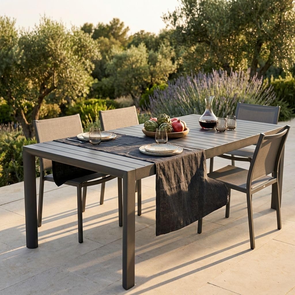 milani home - tavolo da giardino allungabile, alluminio, 8 posti, antracite, piano 135/180 x 70 cm