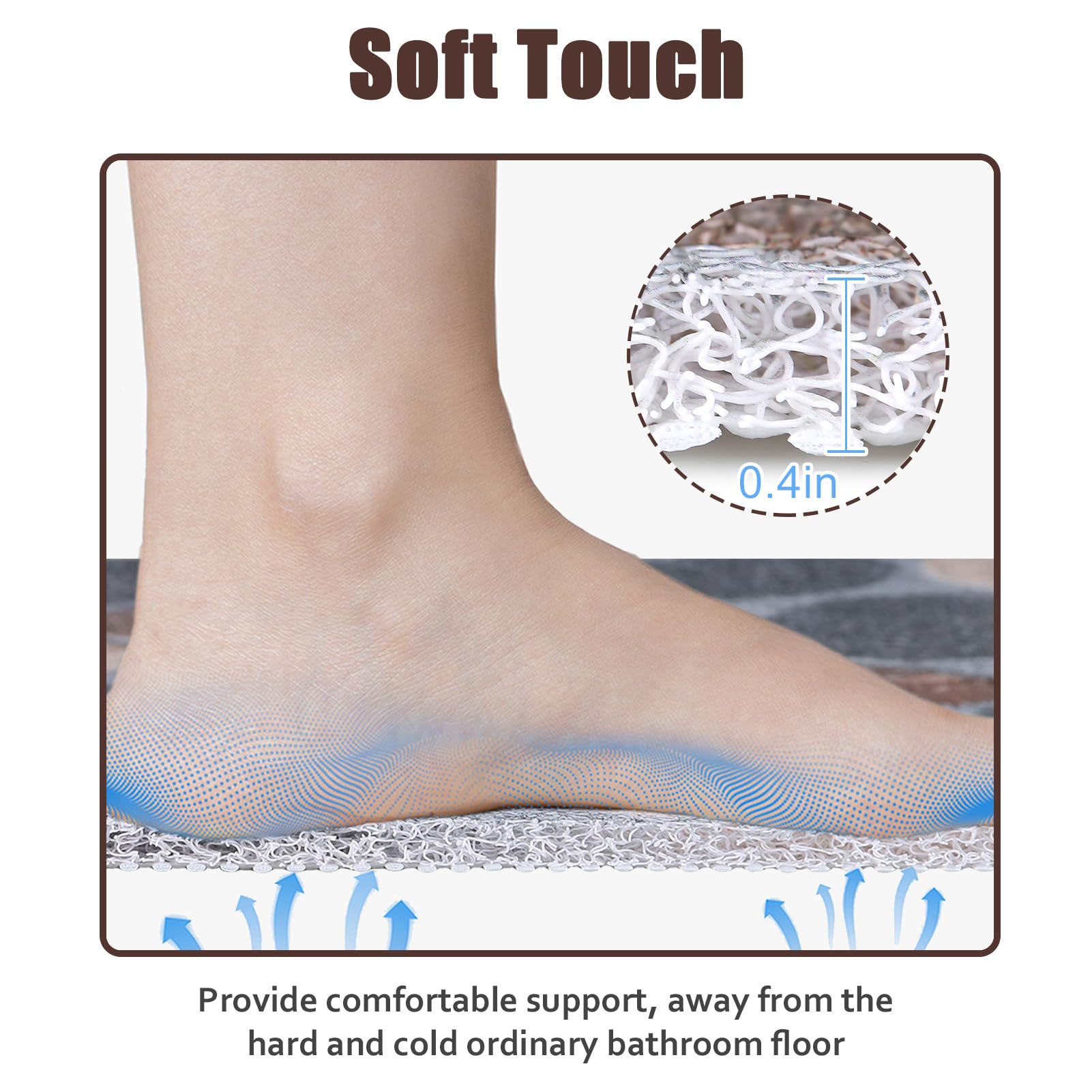 Sector Shower Bath Mat Non-Slip Large 70x70cm, Soft Textured Anti-Mould with Drain Holes - Image 3
