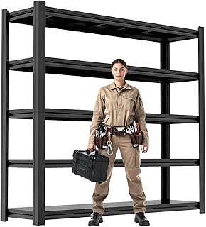 84" H Heavy Duty Metal Storage Shelving, 5000 LBS Capacity, 84" H x 62" W x 24" D 5-Tier Adjustable Freestanding Garage Shelves for Workshop, Warehouse, Basement, Black