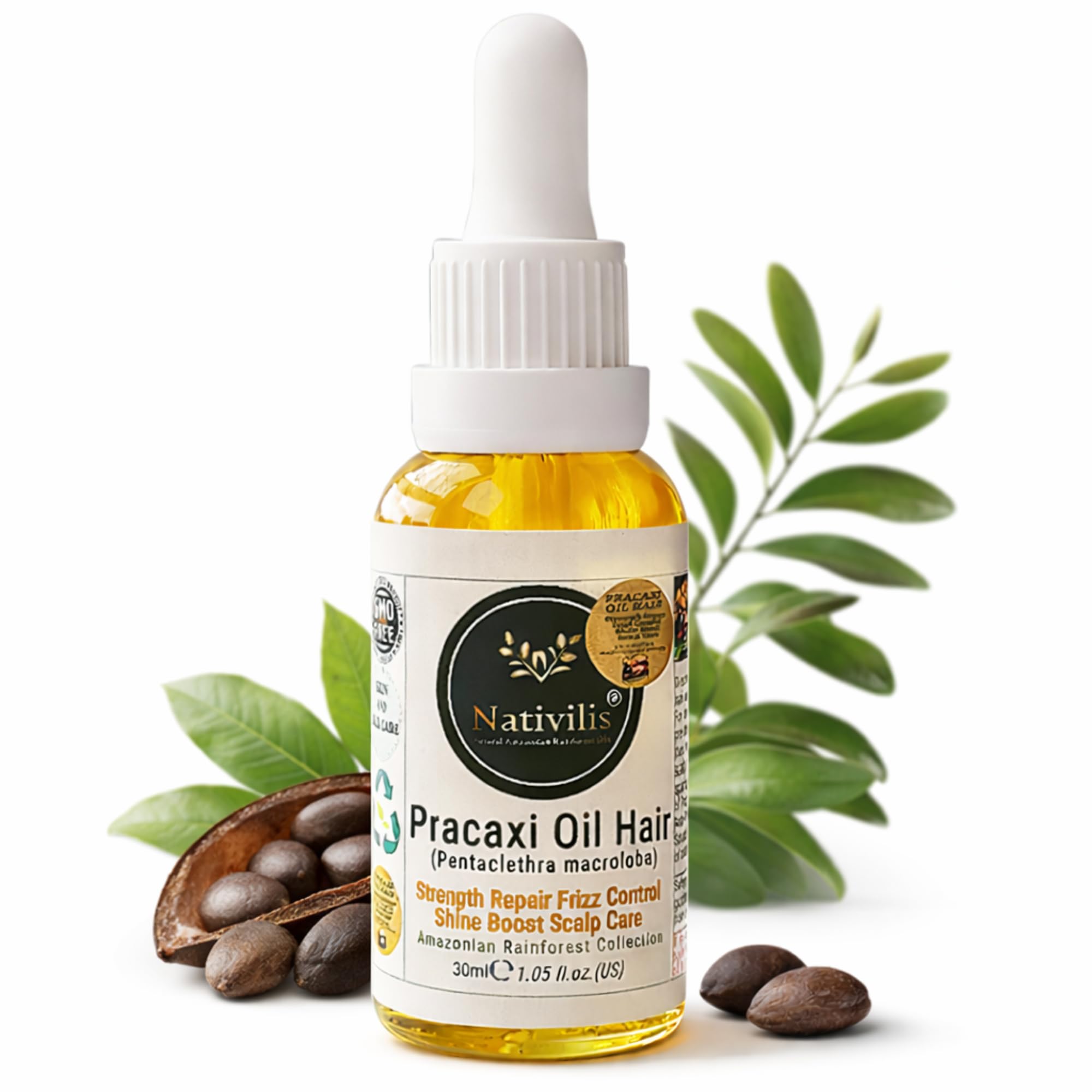 Aceite de Pracaxi 100% Puro – Aceite de Cabello y Cuero cabelludo de la selva amazónica (30 ml) – Anti-Frizz, Hidratación Profunda y Brillo – Cuidado Natural del Cabello