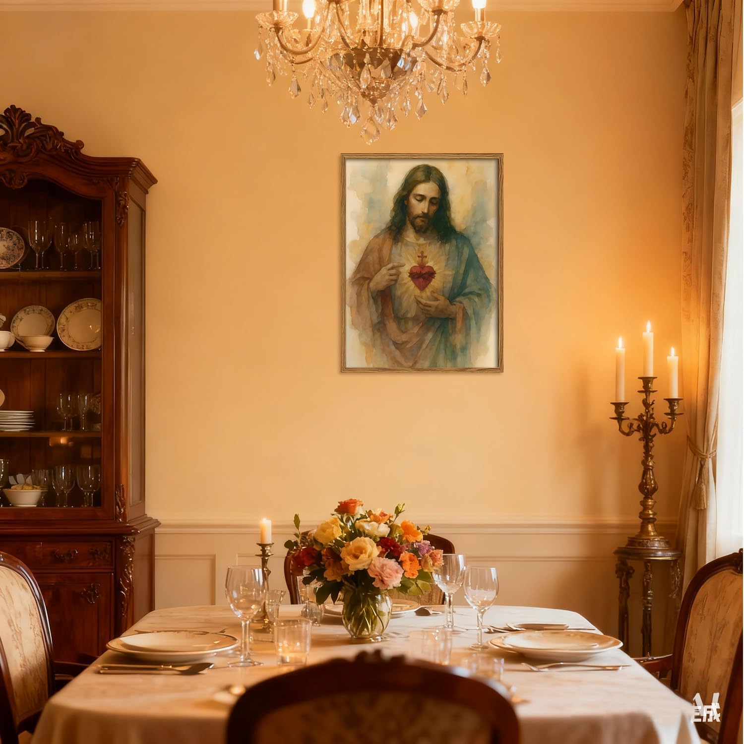 Framed Sacred Heart of Jesus Wall Art, Christian Jesus Paintings Wall Decor, Catholic Divine Mercy Pictures Canvas Prints Religious Home Decor for Living Room Bedroom Prayer Room Church 12x16 inch - Image 2