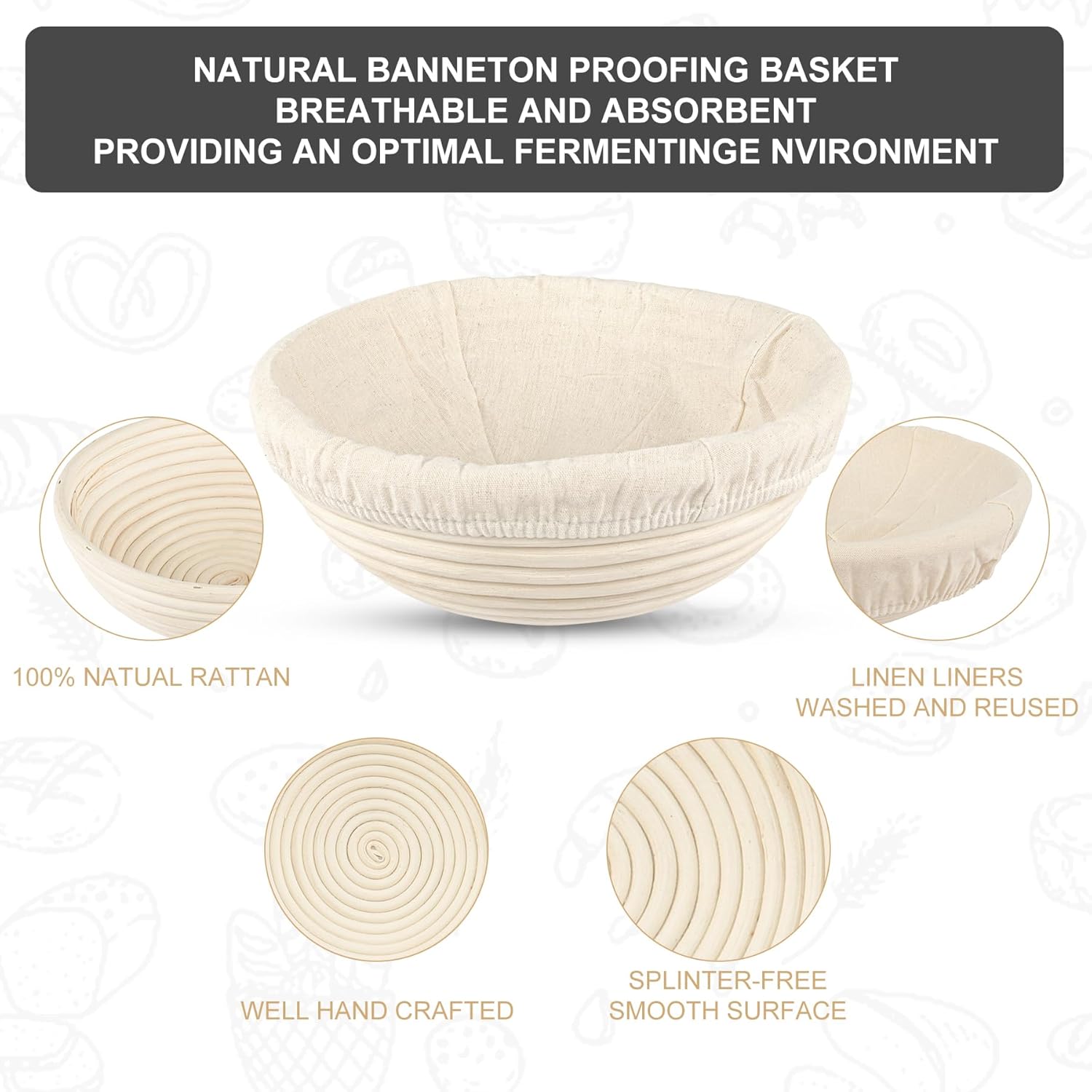 Sourdough Starter Kit, Baking Supplies Set with 2 Banneton Proofing Baskets, 24oz Sourdough Jar, Silicone Pastry Mat, Bread Sling and Essential Tools for Bread Making - Image 4