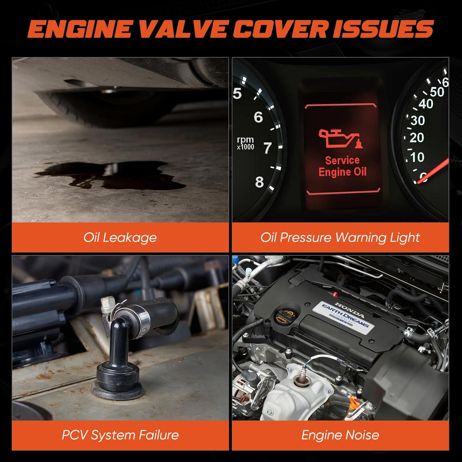 TAPTES 12310-R70-A00, 12320-R70-A00 Replacement Aluminium Front Rear Engine Valve Cover Gasket Set for Honda Accord 2008-2017 & Crosstour Odyssey Pilot Ridgeline Acura TL RDX 3.5L 2012-2015