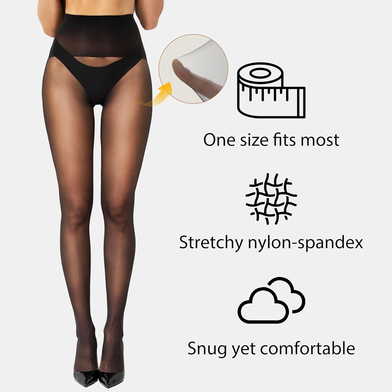 Sheer Black Pantyhose for Women – High Waist Tights with Tummy Control, Anti-Chafing Sheer Leggings - Image 5