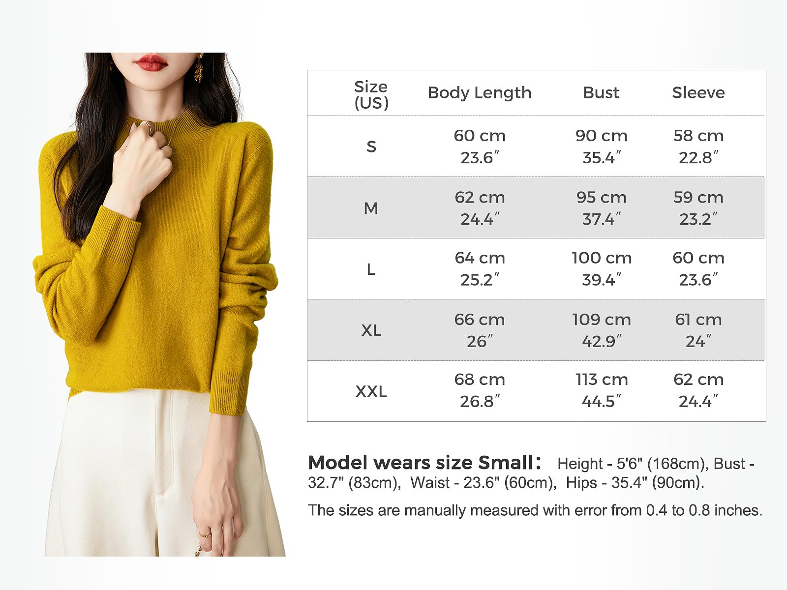 Chanyarn Maglione da Donna in 100% Lana Merino Collo Alto Demi Lavorato a Maglia Senza Cuciture a Maniche Lunghe