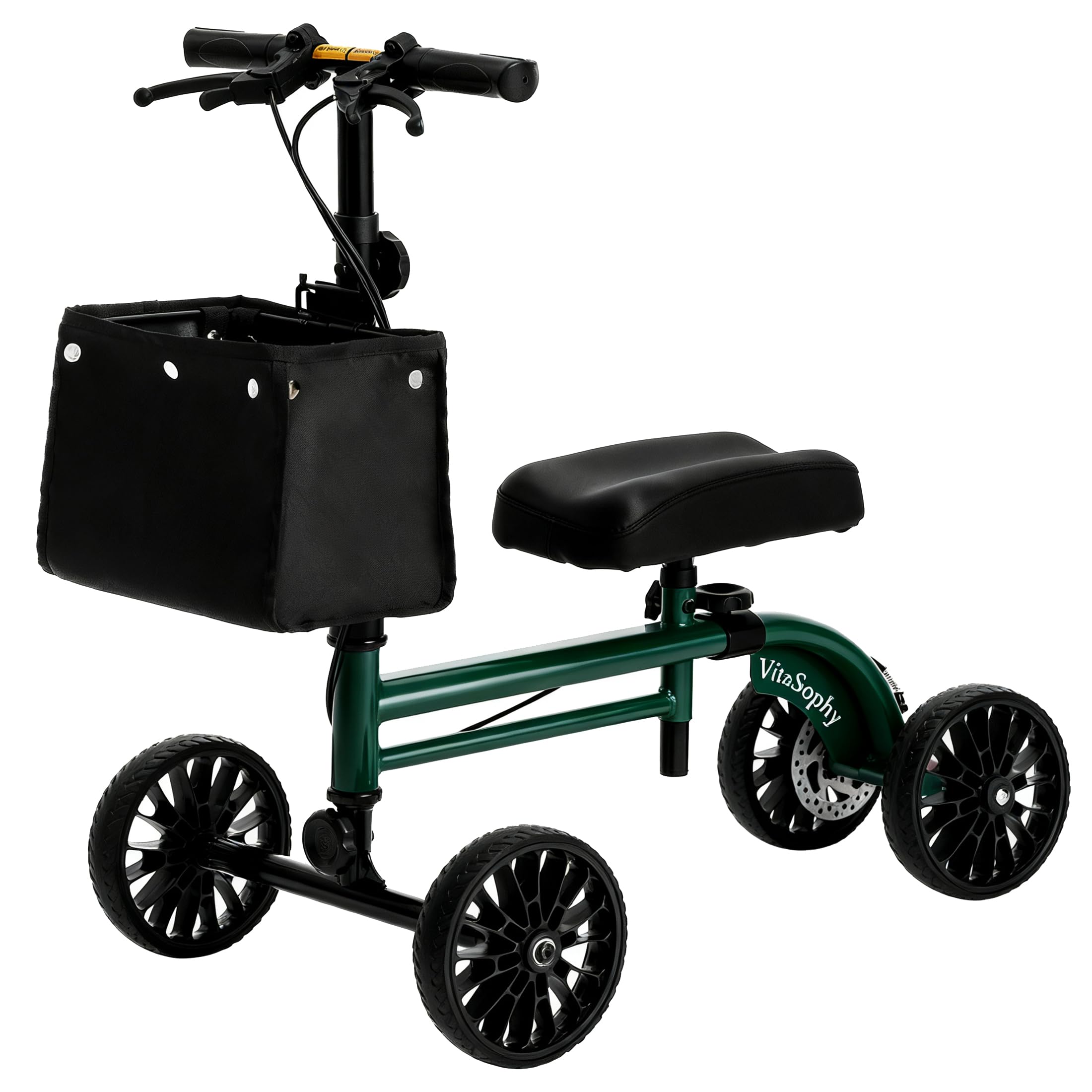 Knee Scooter with Disc Brake, Steerable Knee Walker for Adults,Foldable Rover Scooter for Broken Foot Injured Leg Crutch, Green
