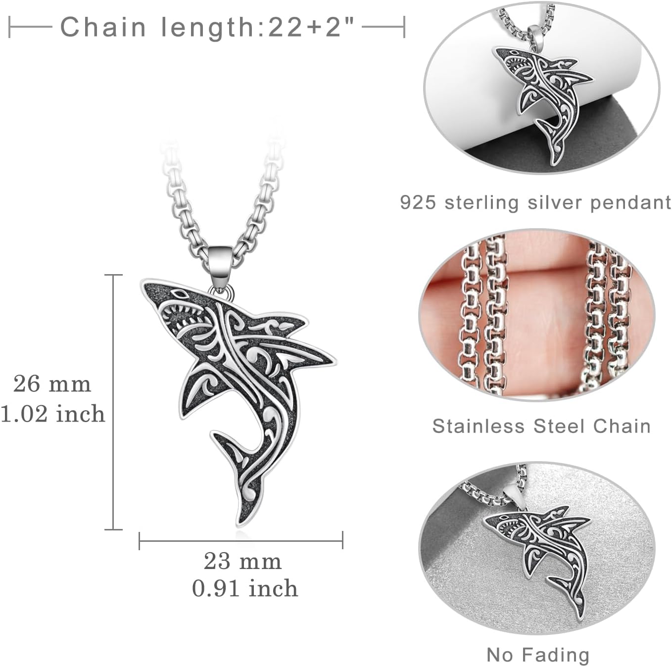 Shark Necklace 925 Sterling Silver Shark Jewelry Gifts for Men Women Shark Lovers