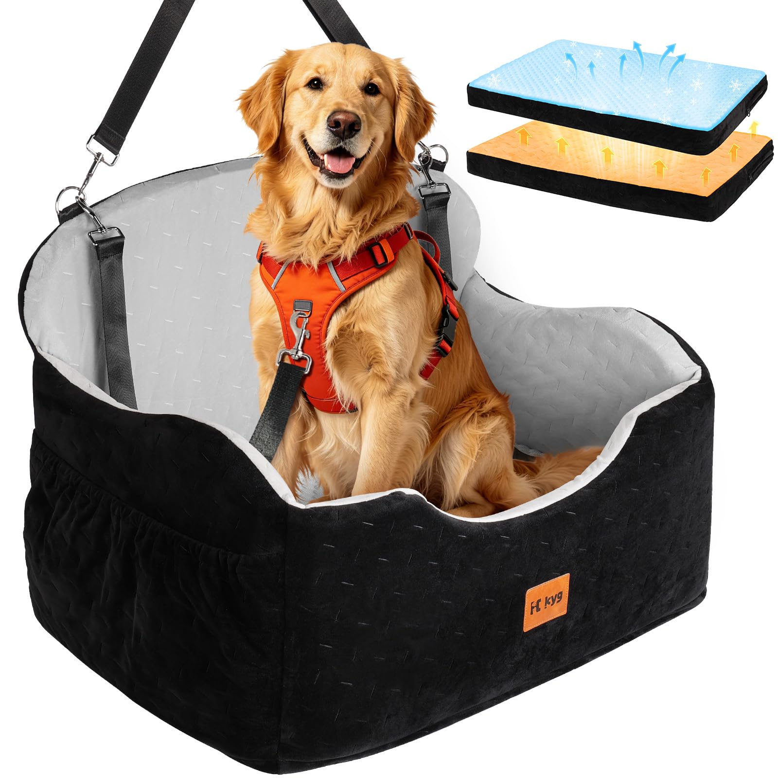 KYG Autositz Hund Mittlere/Große Hunde bis zu 55 lb, Wasserdichter Hundesitz Auto mit Zwei Kissen Waschbarer Hundekorb Auto Rücksitz, Abnehmbarer für Einfache Reinigung, Ganzjährig nutzbar