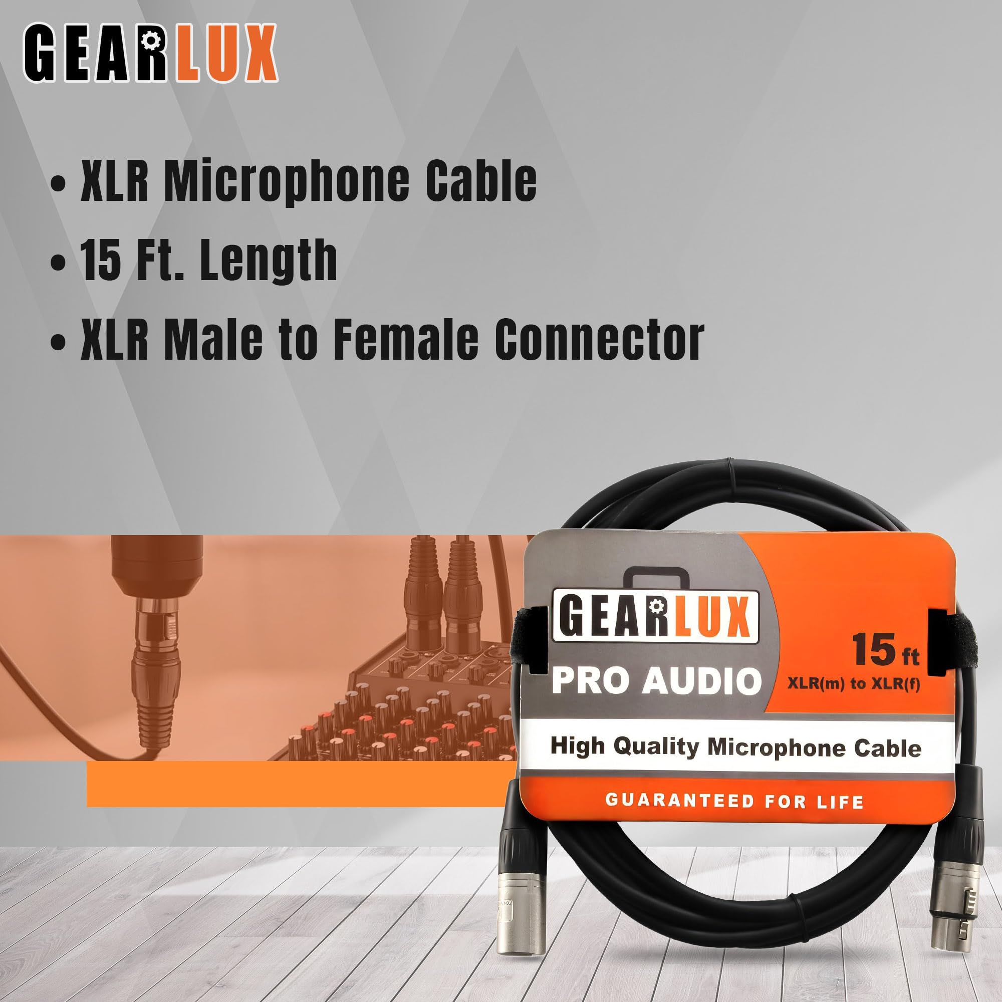 Gearlux Cable de micrófono XLR de 15 pies, color negro, paquete de 6