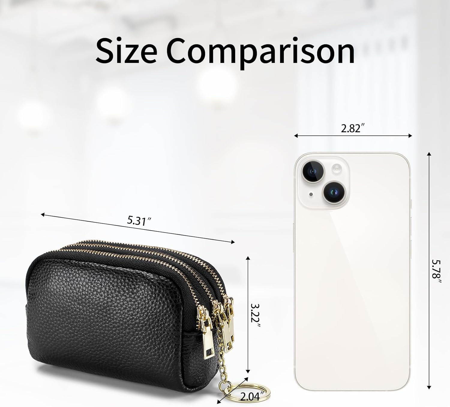 SENDEFN Small Coin Purse Leather 3 Zippered Change Pouch Wallet with Key Ring for Women - Image 3