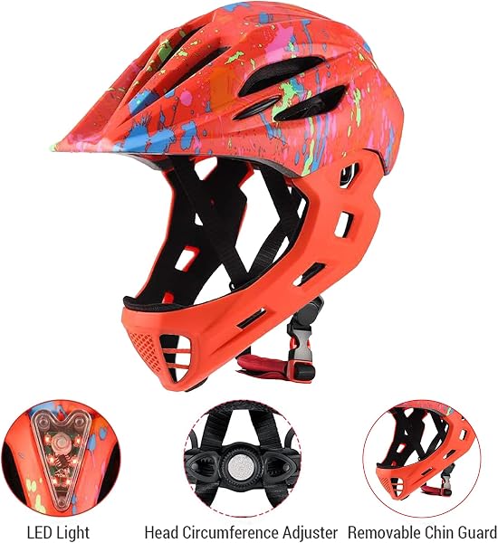 Full Face Adjustable Kids Bike Helmets, Lightweight Toddler Helmets with LED Light, Ventilation, for Sun Protection with Sponge Pad (M) - 5