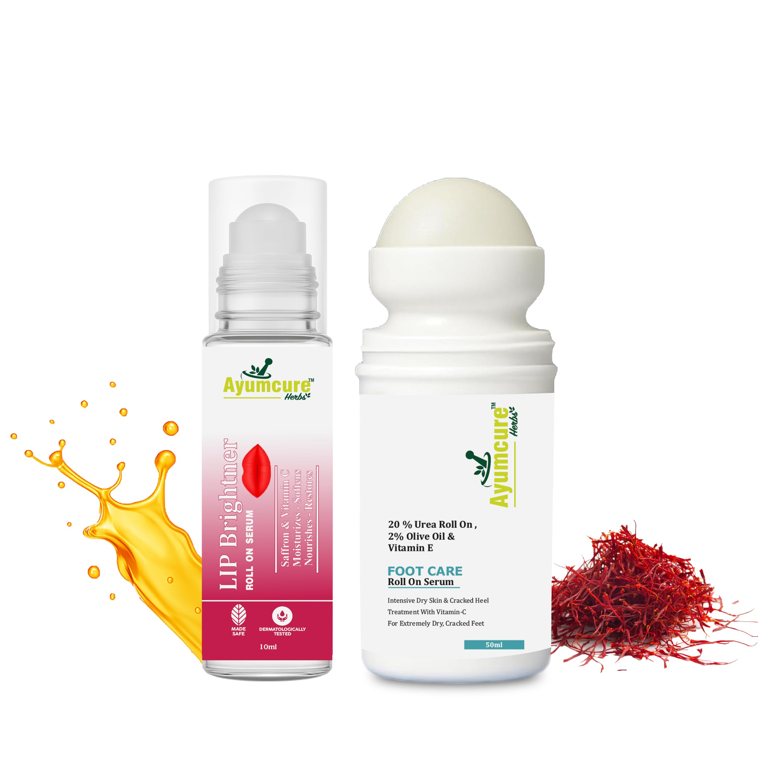 Winter Care Combo | Foot Care Roll-On Serum 20% Urea with Olive Oil & Vitamins (50ml) + Lip Brightener Roll-On with Saffron & Vitamin C (10ml) | Deep Moisturizing & Nourishing for Men & Women-image-36
