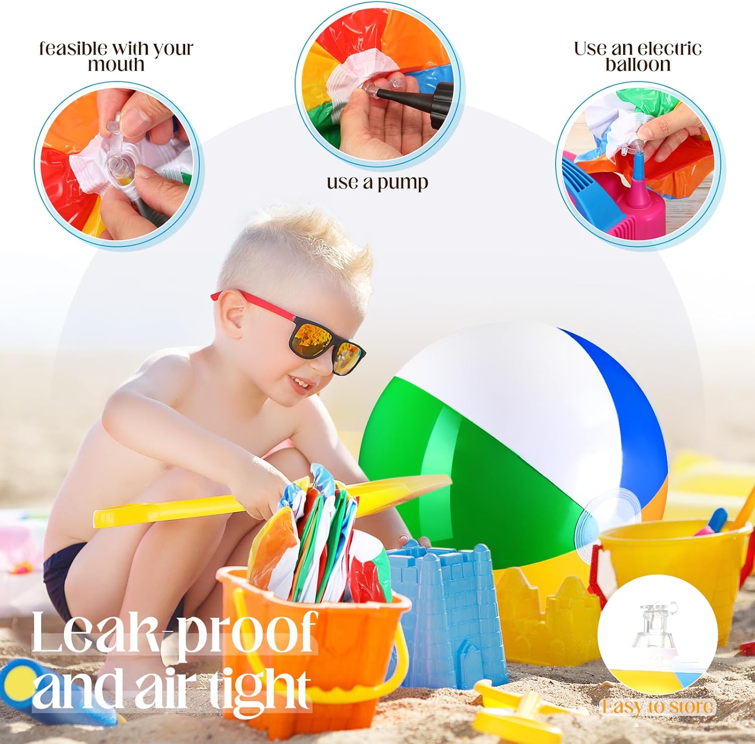 Sratte 20 Pcs Inflatable Beach Balls Bulk, Multiple Sizes Summer Swimming Pool Balls for Adults Hawaii Luau Party Supplies(Rainbow,Classic)