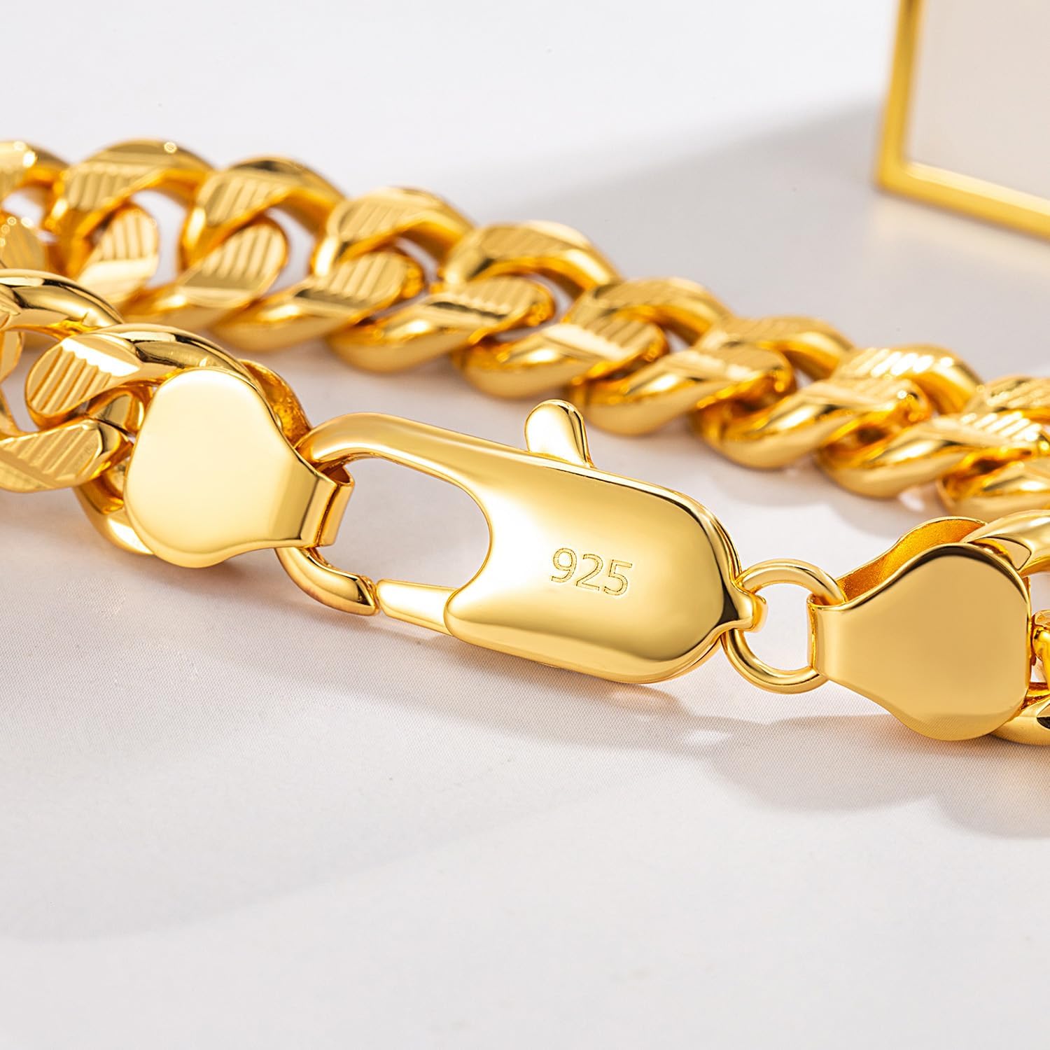 Dankadi Italian Men 925 Sterling Silver Bracelet 8-10-12MM Solid Miami Cuban Link Curb Chain 7" 7.5" 8" 8.5" 9" 9.5" 10" Bangle Man Jewelry Gift (Gold 10MM Pattern, 8 inch)