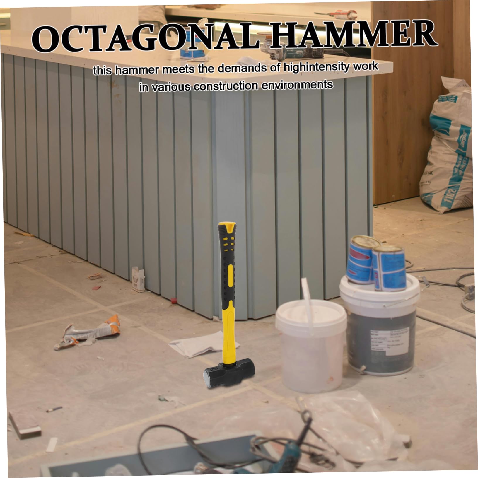 Martillo Octogonal de Acero al Carbono, 2 Piezas, 4lb | Mango Ergonómico de Plástico Amarillo, Resistente al Impacto, para Construcción y Demolición