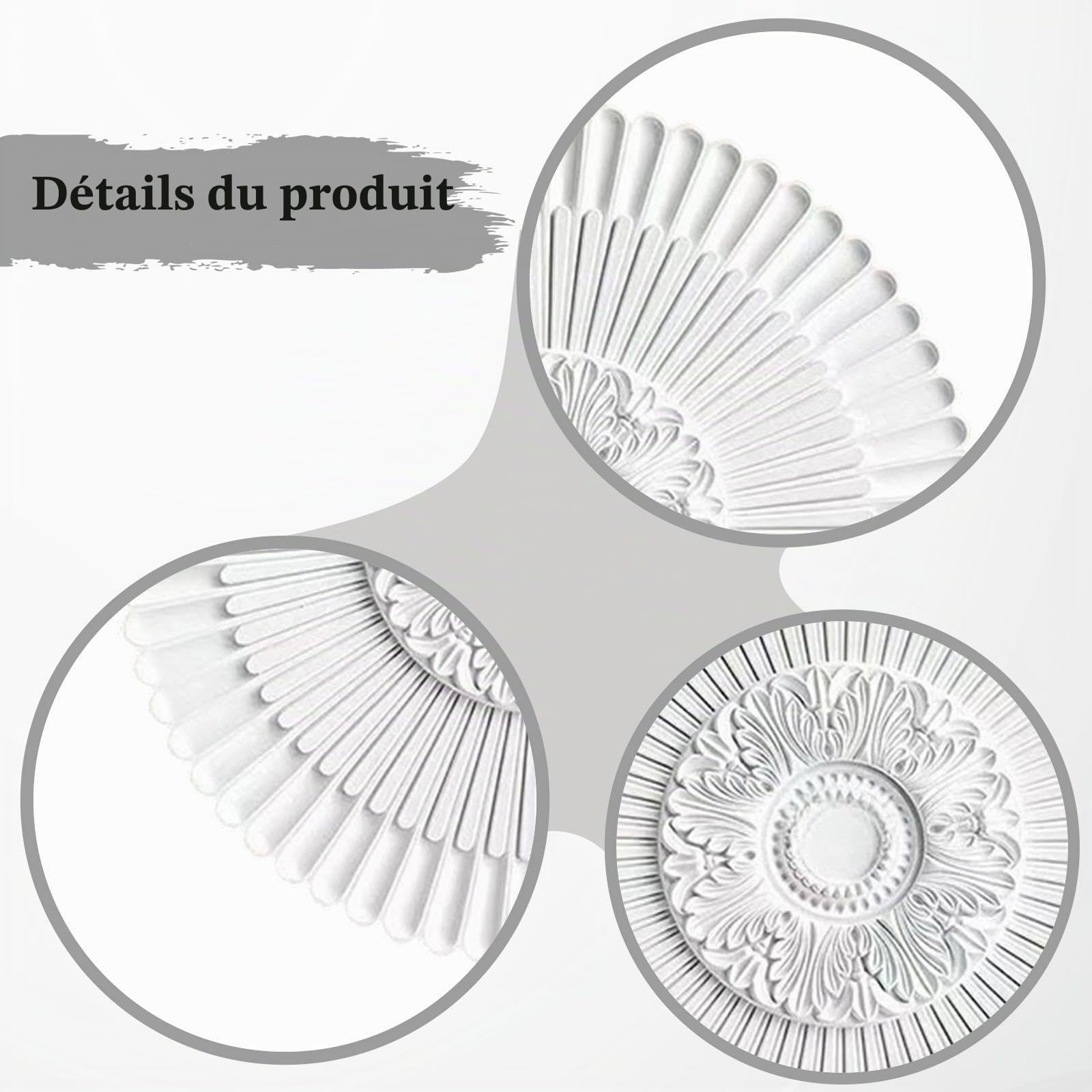 LOVIVER Rosace de plafond en polyuréthane, pour luminaires, style moderne et, plaque décorative ronde pour salon, hôtel ou bibliothèque, Diamètre 40cm