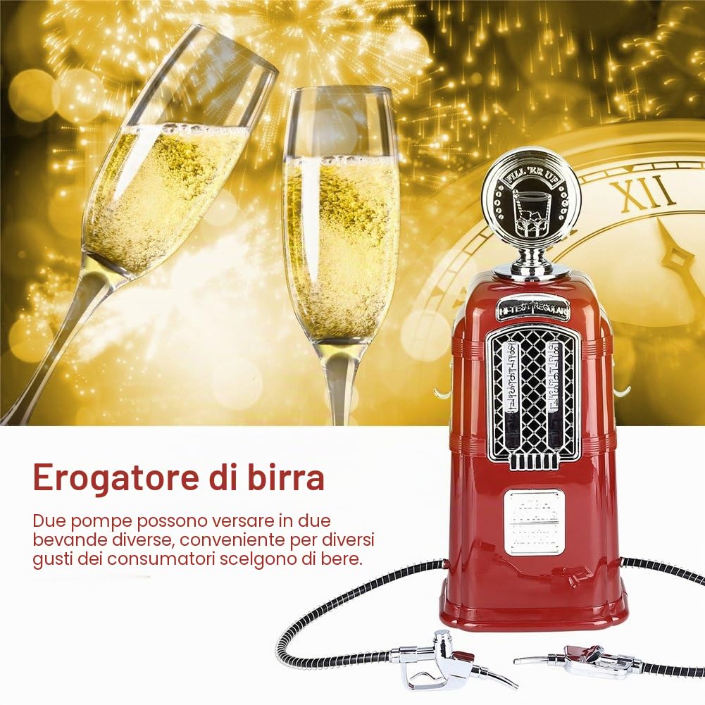Distributore di birra con due pompe, 1000 c c Distributore di liquore per distributori di vino Accessori per bar usati in bar, alberghi, sale da tè, KTV, famiglia(rosso)