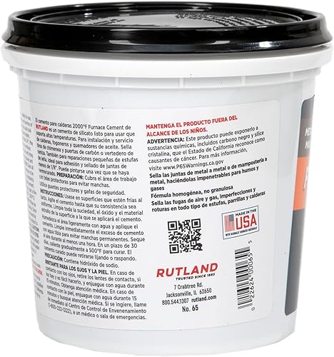 Miniatura 3 de Rutland - Cemento para horno, cemento premezclado de alta temperatura para metal, hierro fundido y acero – Reparación de estufas de madera, calderas