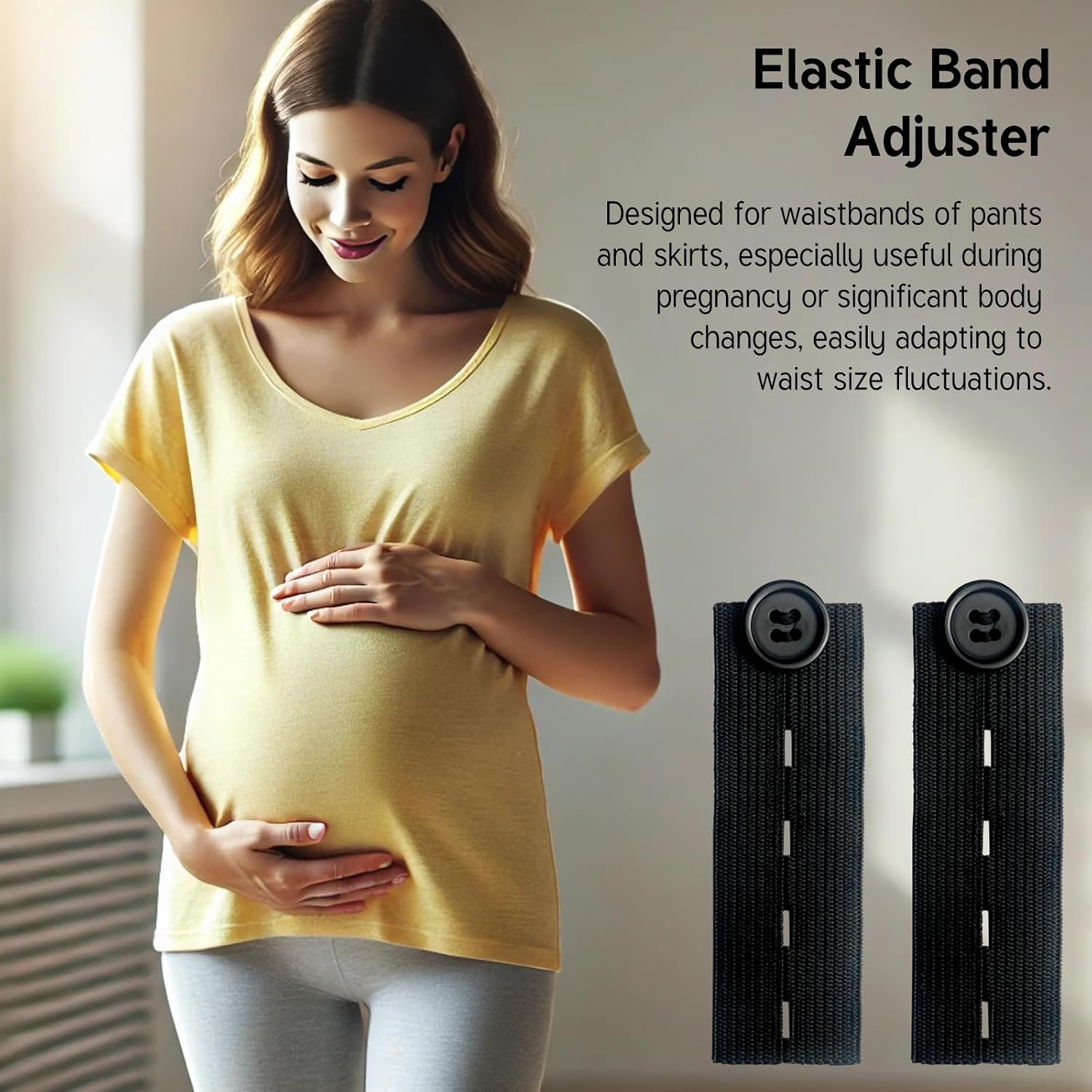 10-Piece Adjustable Elastic Button Extenders – Waistband Extenders for Jeans, Pants, and Trousers – Black