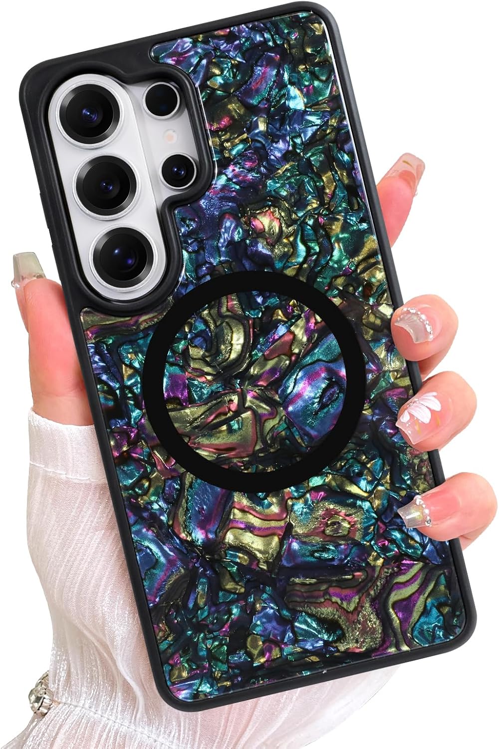AIGOMARA Magnetic Rectangle for Samsung Galaxy S26 Ultra Case, Compatible with Magsafe, Luxury Sparkle Aablone Opalescent Pearl for Women Girls, Glossy Glitter Shockproof Protective Phone Case