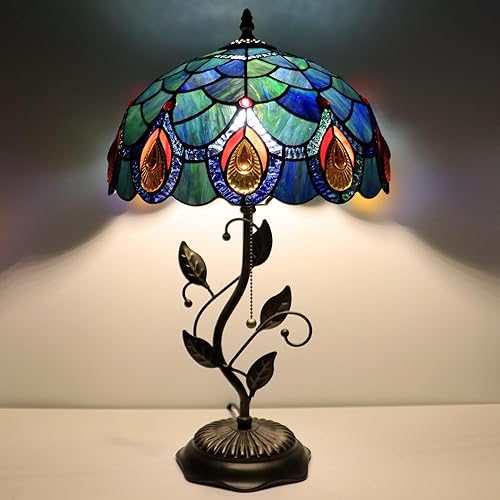 Miniatura 13 de Tiffany Lamp Pink Tulip Style Stained Glass Table Lamp Desk Bedside Reading Light 12X12X19 Inches with Metal Leaf Base Pink Tulip,Sea Blue Water