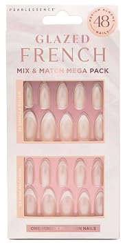 Pearlessence Glazed Glam Mix & Match Press-On Nails | 48-Count Mega Pack | Vanilla Eclair & Pink Macaron | Medium Almond Shape | One-Minute Application