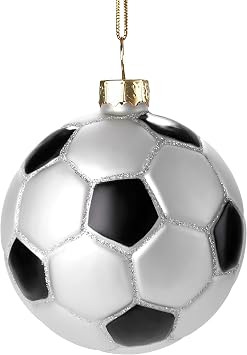 JOIEDOMI Soccer Ball Sports Blown Glass Small Funny Mini Christmas Ornaments for Tree Hanging Ornament Christmas Decorations Indoor Football, Xmas Party Favors Presents