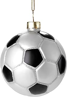 JOIEDOMI Soccer Ball Sports Blown Glass Small Funny Mini Christmas Ornaments for Tree Hanging Ornament Christmas Decorations Indoor Football, Xmas Party Favors Presents