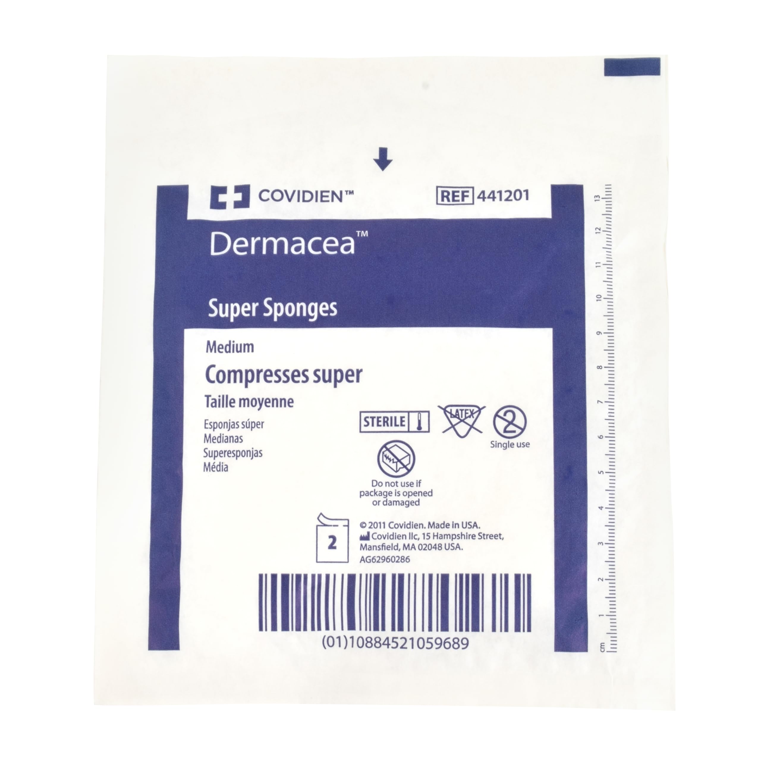 Cardinal Health™ Dermacea™ 441201, spugna di garza super lanuginosa, media, sterile, 15,2 x 17,5 cm, confezione da 480